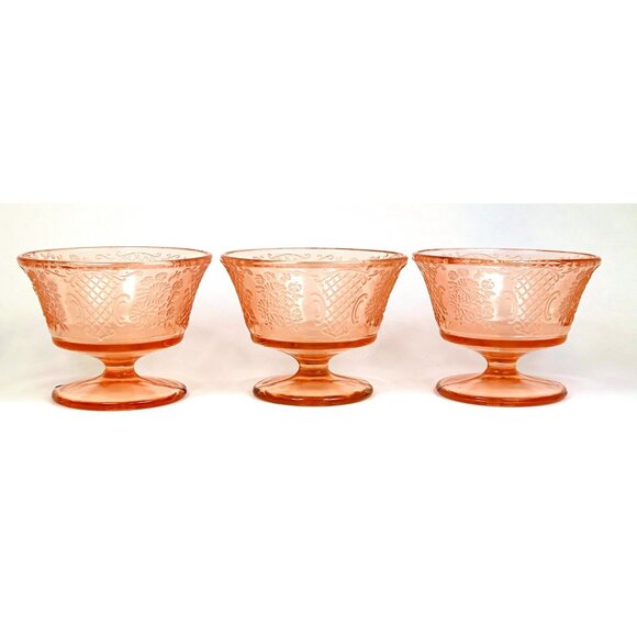 Set of 3 Federal Normandie Pink Sherbets - Depression Glass Dessert Bowl Set - Picture 2 of 4